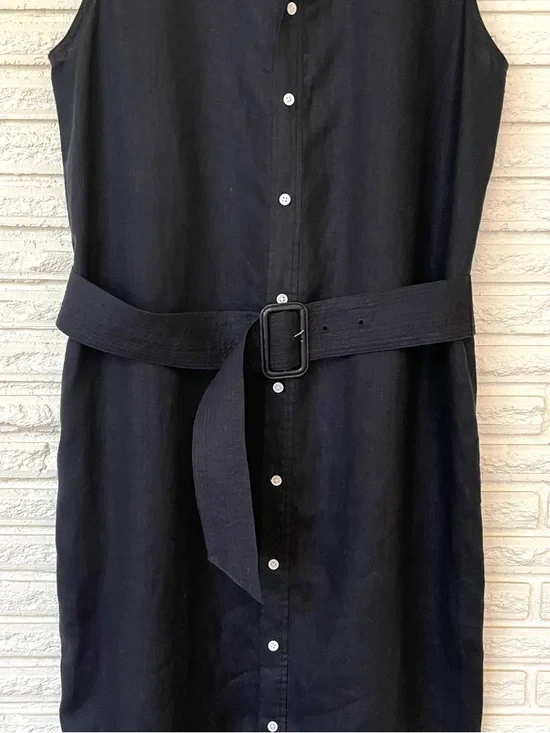 Polo Ralph Lauren Kingsley Black Linen Midi Shirtdress Sleeveless Pockets Sz 12 - Picture 6 of 14